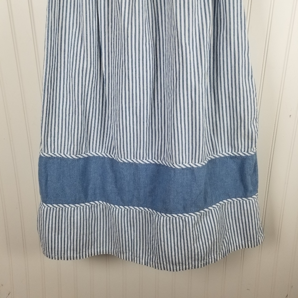 Striped Sailboat Embroidered Short Sleeve Light Denim Dress Summer Nautical S/XS - Picture 9 of 14